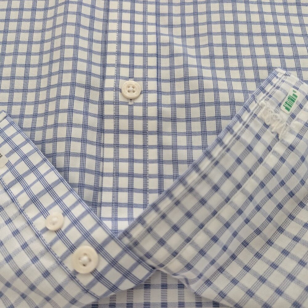 JOHNSTON & MURPHY Shirt Men's L XC4 Blue Plaid Extreme Comfort Long Sleeve - Picture 8 of 13